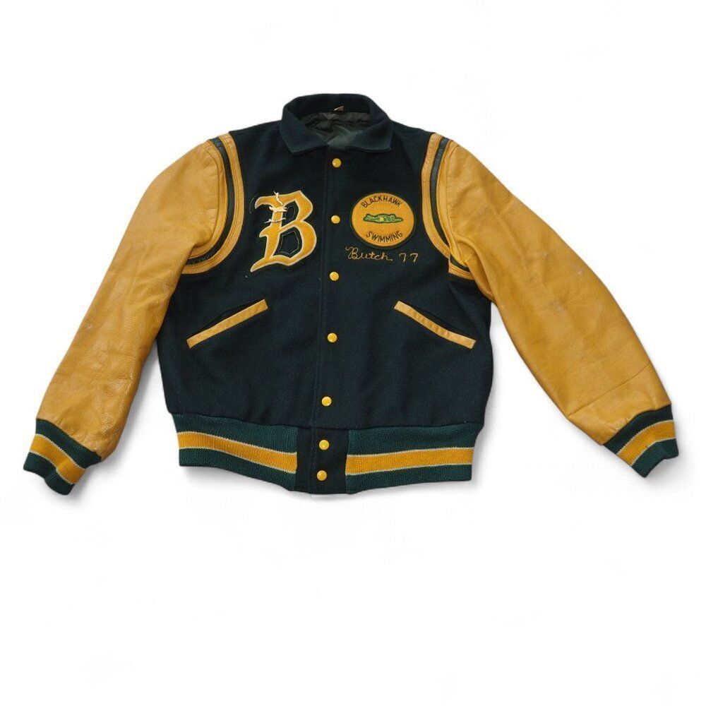 Vintage 1970s Blackhawk High School Cougars "Butch" Wool Varsity Jacket Men's 42